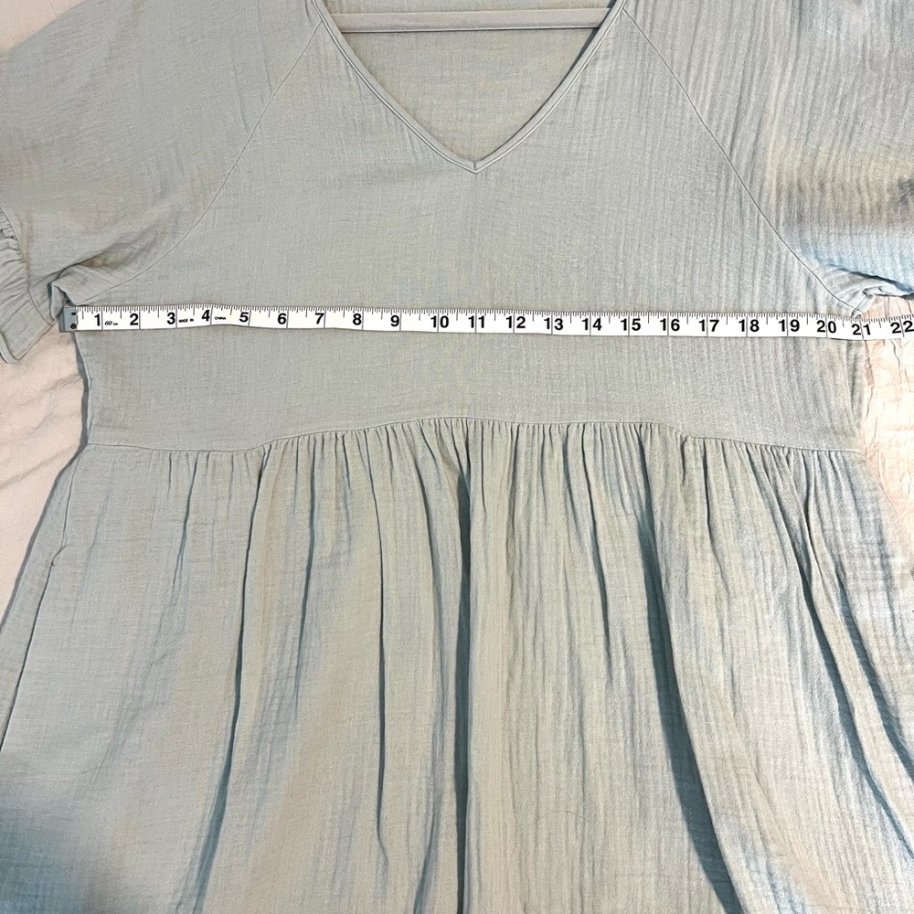 Madewell Mini Dress Ruffle Sleeves Pockets Cotton Glassware Blue SZ L EUC - Picture 8 of 9